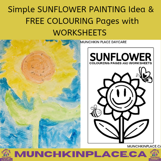 Sunflower Painting Tutorial and Free Colouring Pages with Worksheets Printables