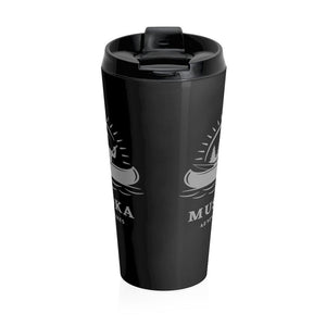 Muskoka Adventure Awaits Black and Gray Stainless Steel Travel Mug - Munchkin Place Shop 